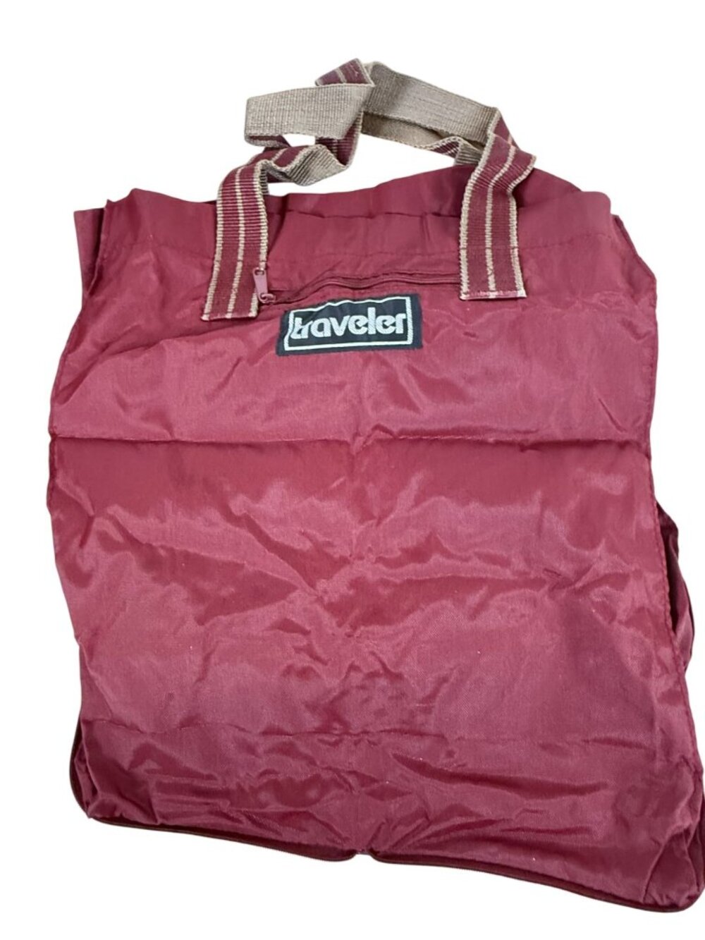 Vintage Traveler Burgundy Foldable Nylon Tote Bag  Dual Straps Taiwan 80s